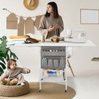 Table de bricolage réglable en hauteur avec étagères de rangement, table de découpe pliante mobile pour la maison, le bureau, la salle de couture, la salle d'artisanat