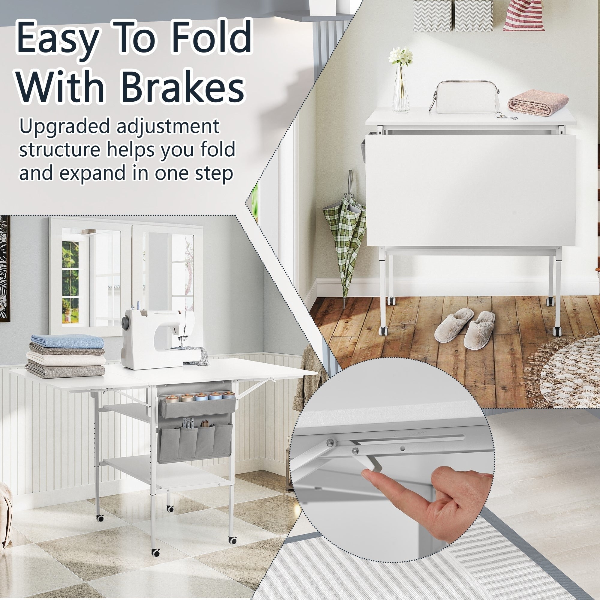 Table de bricolage réglable en hauteur avec étagères de rangement, table de découpe pliante mobile pour la maison, le bureau, la salle de couture, la salle d'artisanat