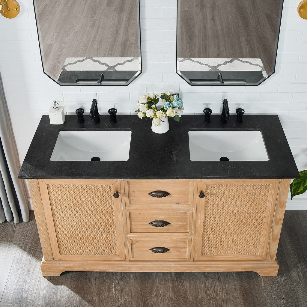 Meuble-lavabo Hervas avec plateau en marbre naturel sans miroir