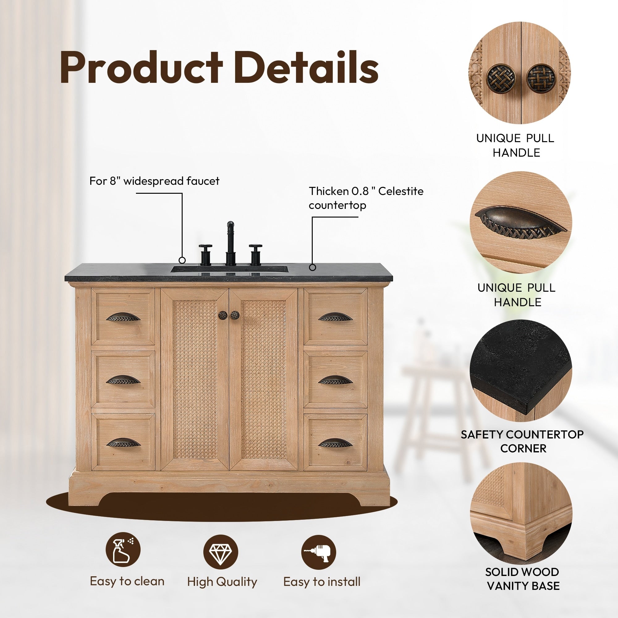 Meuble-lavabo Hervas avec plateau en marbre naturel sans miroir