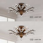 Plafonnier à 4 lumières en cristal avec feuilles de houx